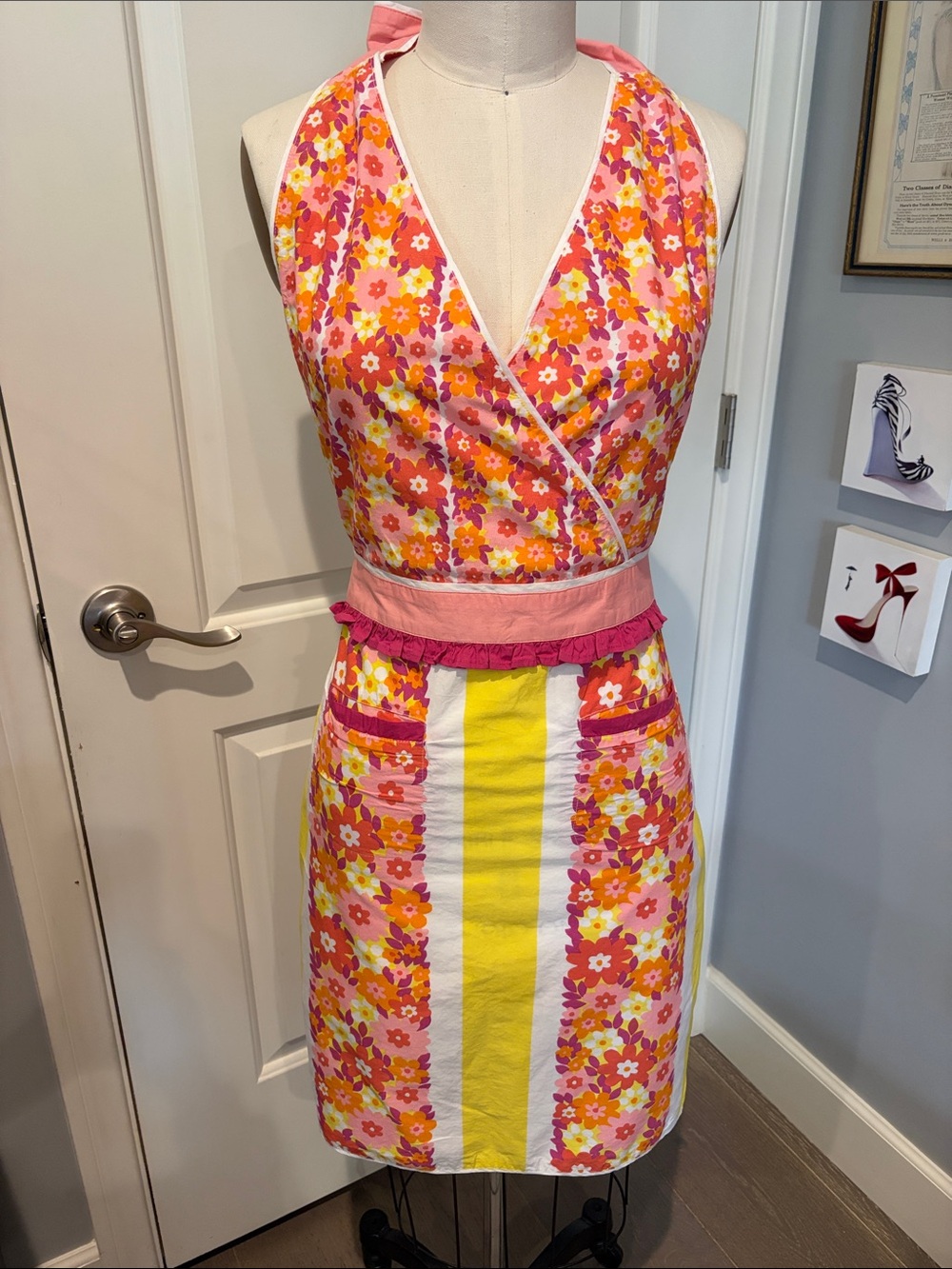 Floral Halter Apron in Pink and Yellow Anthropologie